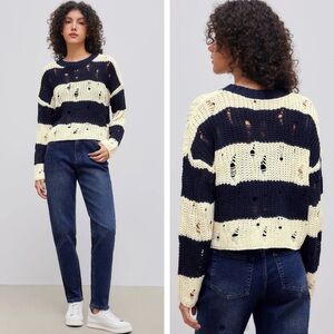 Oversized Distressed Knit Striped Top